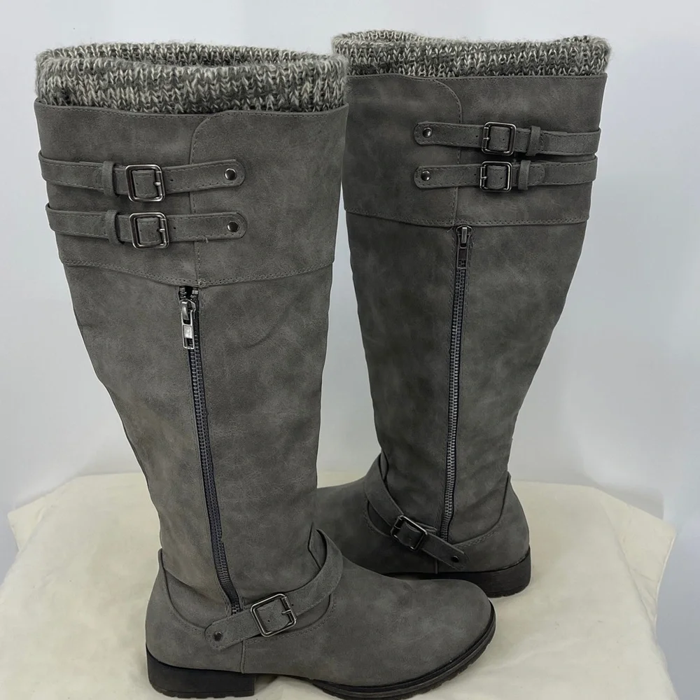 JustFab KRISTIANN Gray Over the Knee Boots with Knit Cuff WOMENS SIZE 9
